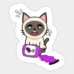 Funny Siamese cat spilled grape jam Sticker